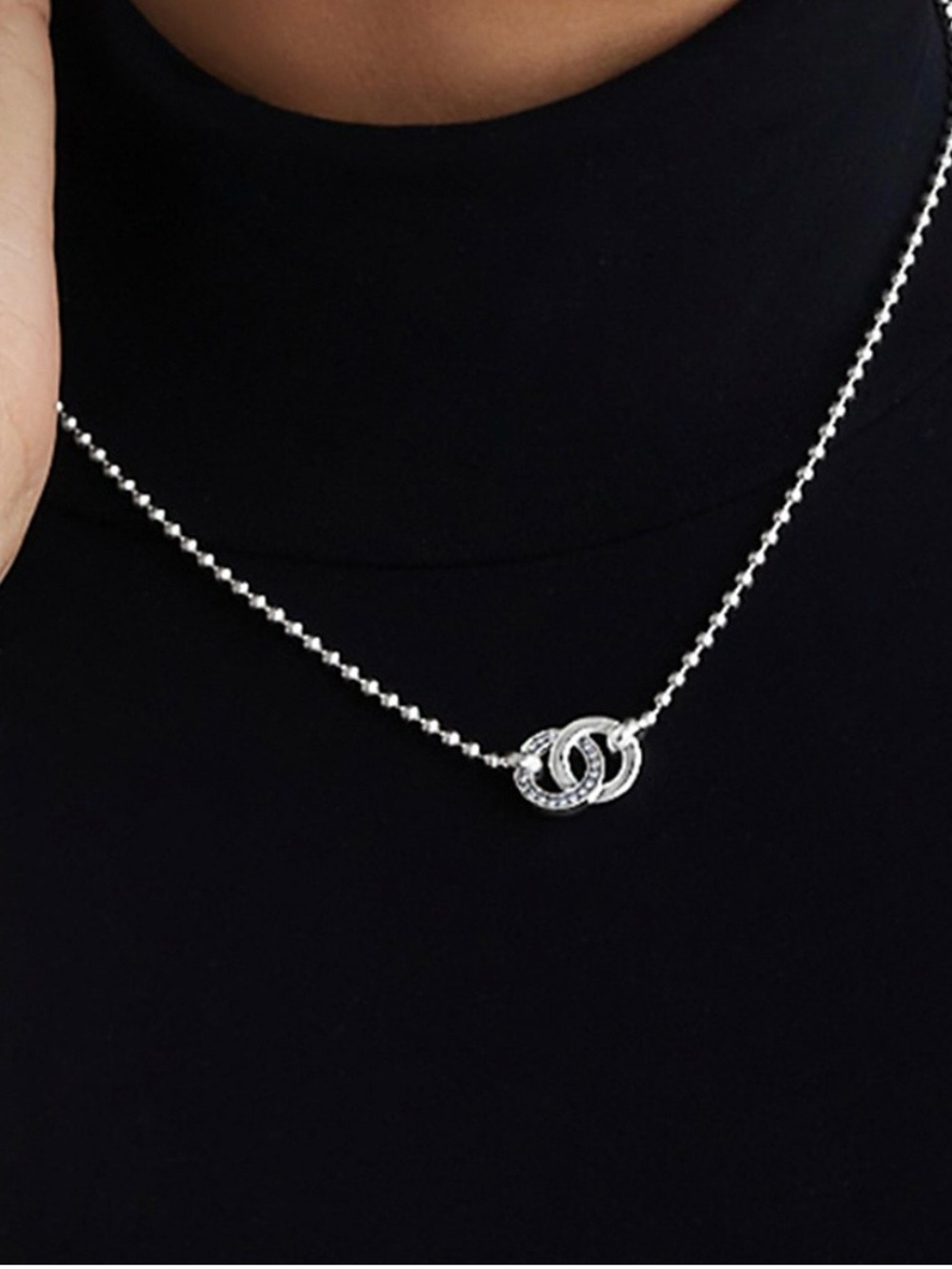 LAGOS Sterling Silver Interlocking Caviar Necklace with Diamond Accents - Picture 2 of 4